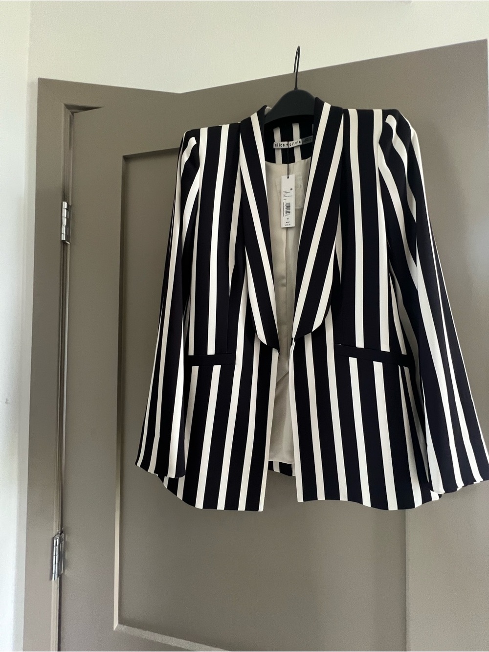 Alice + Olivia Black and White Vertical Stripe Blazer